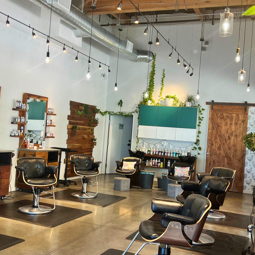 A bright, stylish corner of the Petaluma Hair Co. salon